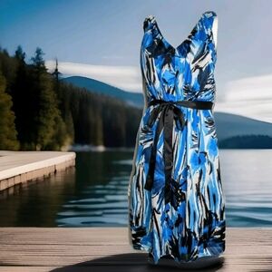 Abstract Cotton Dress Blue Black White Size 2